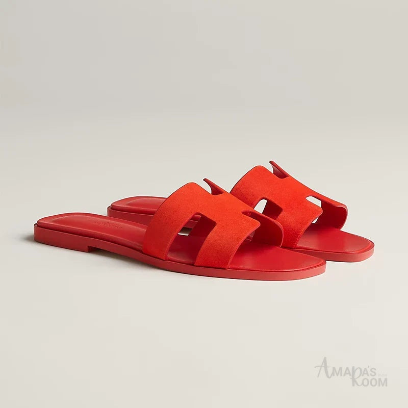 Oran Leather Slides – Sunset Orange – Amara UAE image 2