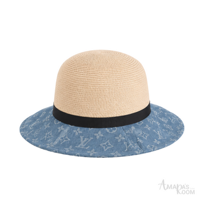 Louis Vuitton Dauphine Straw Bucket Cap Denim Blue